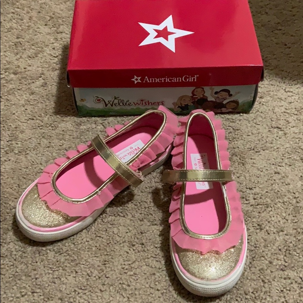 American girl gold and pink dress shoes